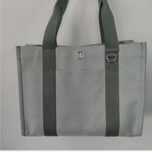 Lululemon Grey & Olive boxy 10L Canvas Tote with Logo